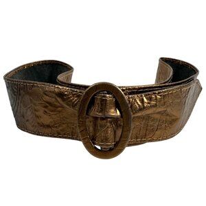 Vintage ASTOR Embossed Goldish Bronze Leather Cinch Belt With Oval Buckle